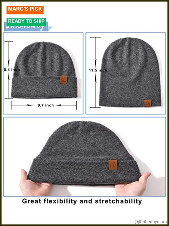 Slouchy Knit Beanie Reversible Winter Hat Soft Warm Unisex Cuffed Skull Cap